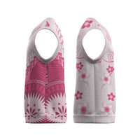 Bula Fiji Christmas Knitted V-Neck Vest Pink Plumeria Masi Tapa Pattern - Polynesian Pride