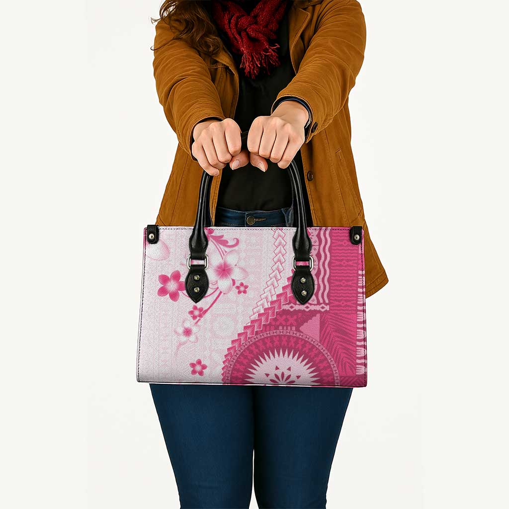 Bula Fiji Leather Bag Pink Plumeria Masi Tapa Pattern - Polynesian Pride