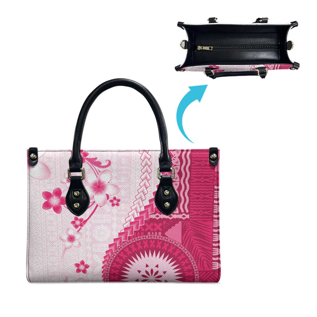 Bula Fiji Leather Bag Pink Plumeria Masi Tapa Pattern - Polynesian Pride