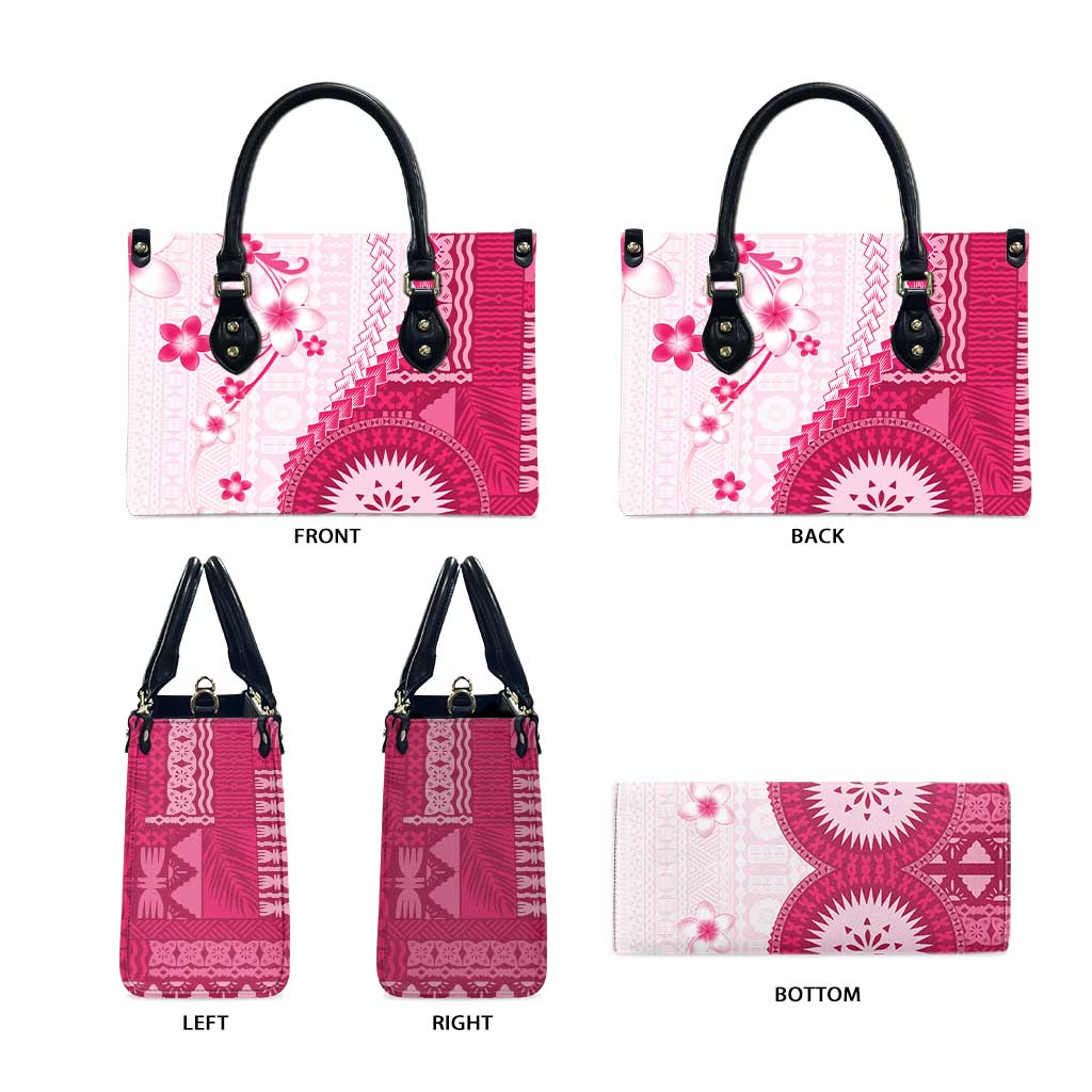 Bula Fiji Leather Bag Pink Plumeria Masi Tapa Pattern - Polynesian Pride