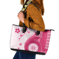 Bula Fiji Leather Tote Bag Pink Plumeria Masi Tapa Pattern - Polynesian Pride