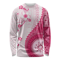 Bula Fiji Long Sleeve Shirt Pink Plumeria Masi Tapa Pattern - Polynesian Pride