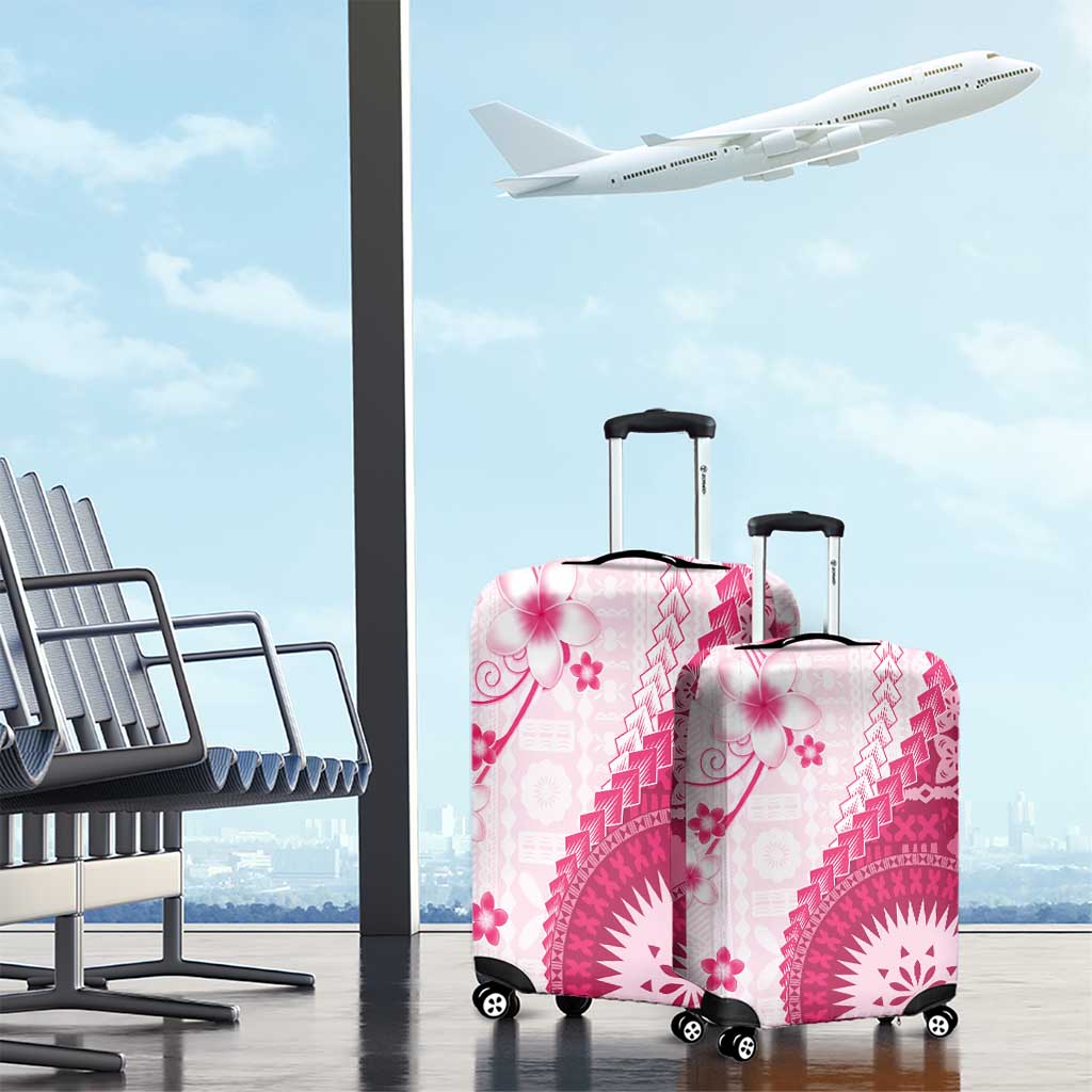 Bula Fiji Luggage Cover Pink Plumeria Masi Tapa Pattern - Polynesian Pride