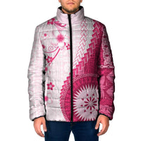 Bula Fiji Padded Jacket Pink Plumeria Masi Tapa Pattern - Polynesian Pride