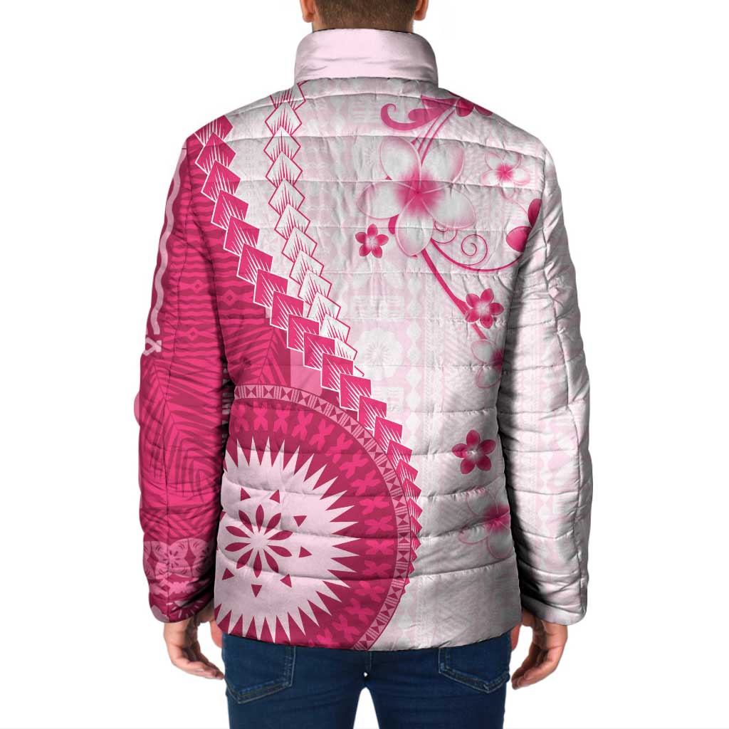 Bula Fiji Padded Jacket Pink Plumeria Masi Tapa Pattern - Polynesian Pride