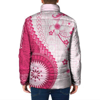 Bula Fiji Padded Jacket Pink Plumeria Masi Tapa Pattern - Polynesian Pride