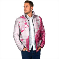 Bula Fiji Padded Jacket Pink Plumeria Masi Tapa Pattern - Polynesian Pride