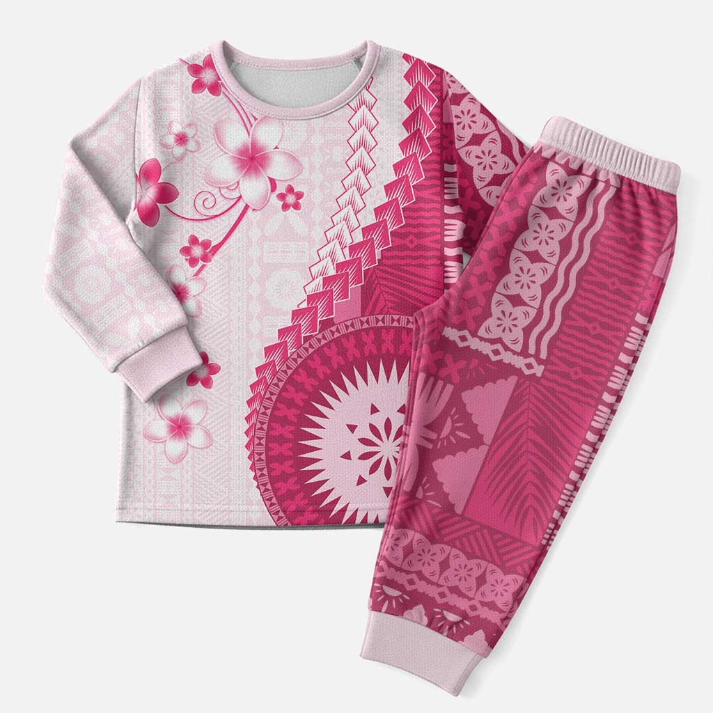Bula Fiji Christmas Pajama Set Pink Plumeria Masi Tapa Pattern - Polynesian Pride