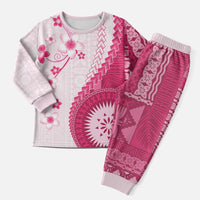Bula Fiji Christmas Pajama Set Pink Plumeria Masi Tapa Pattern - Polynesian Pride
