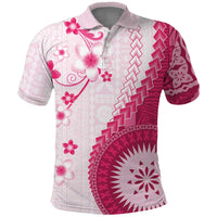 Bula Fiji Polo Shirt Pink Plumeria Masi Tapa Pattern - Polynesian Pride