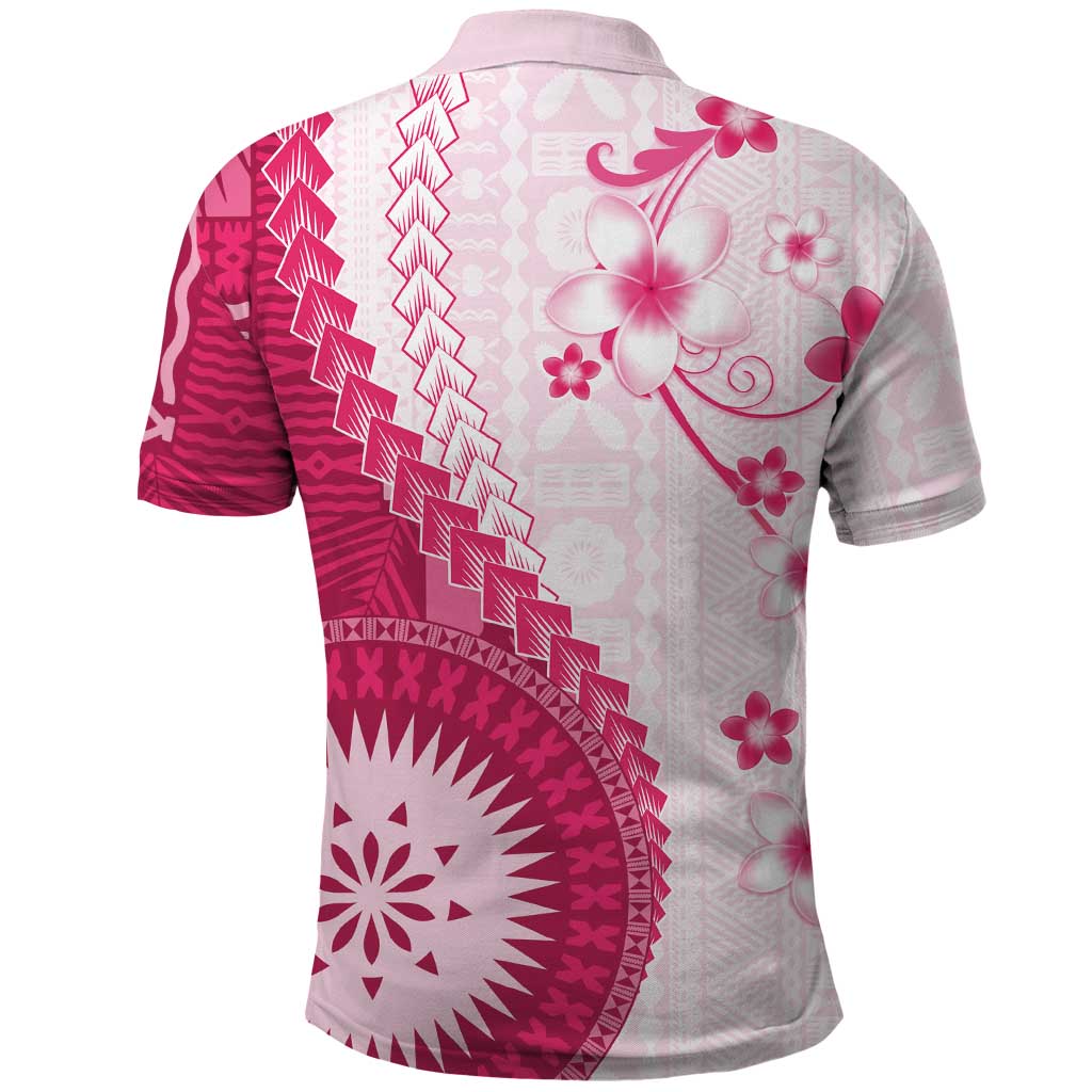 Bula Fiji Polo Shirt Pink Plumeria Masi Tapa Pattern - Polynesian Pride