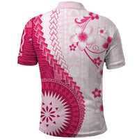 Bula Fiji Polo Shirt Pink Plumeria Masi Tapa Pattern - Polynesian Pride