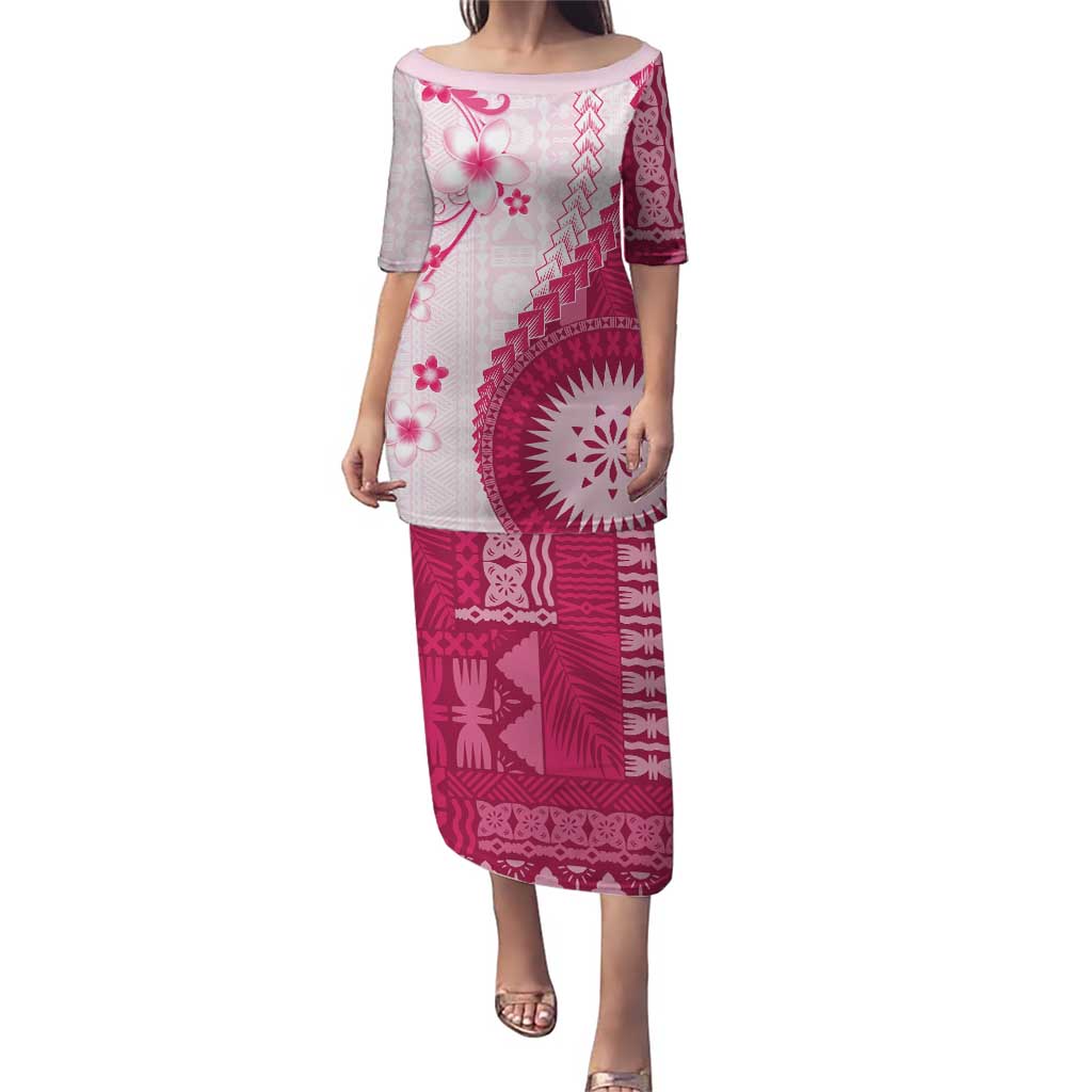 Bula Fiji Puletasi Pink Plumeria Masi Tapa Pattern - Polynesian Pride