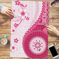Bula Fiji Puzzle Pink Plumeria Masi Tapa Pattern - Polynesian Pride