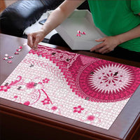 Bula Fiji Puzzle Pink Plumeria Masi Tapa Pattern - Polynesian Pride