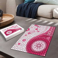Bula Fiji Puzzle Pink Plumeria Masi Tapa Pattern - Polynesian Pride