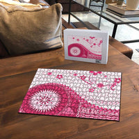 Bula Fiji Puzzle Pink Plumeria Masi Tapa Pattern - Polynesian Pride