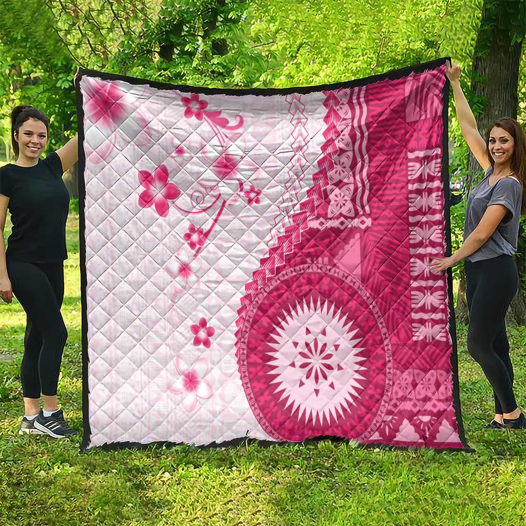 Bula Fiji Quilt Pink Plumeria Masi Tapa Pattern - Polynesian Pride