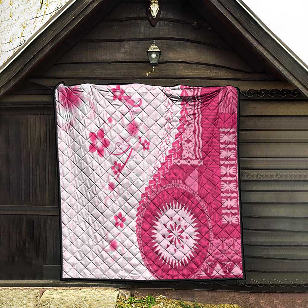 Bula Fiji Quilt Pink Plumeria Masi Tapa Pattern - Polynesian Pride