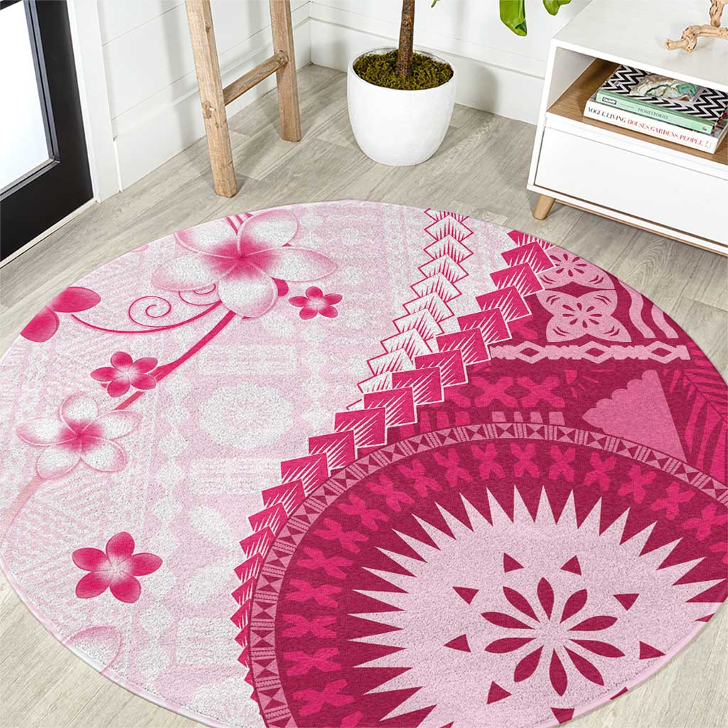 Bula Fiji Round Carpet Pink Plumeria Masi Tapa Pattern - Polynesian Pride