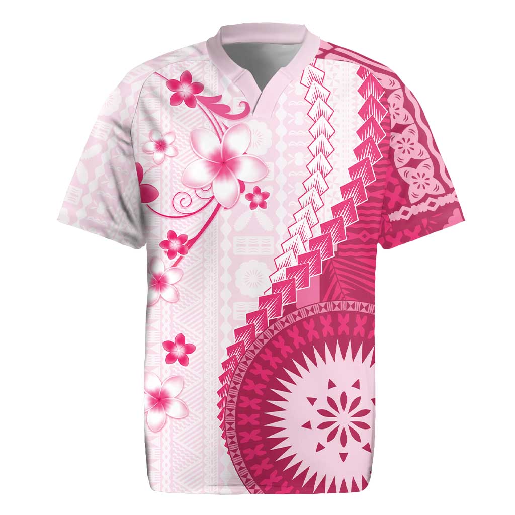 Bula Fiji Rugby Jersey Pink Plumeria Masi Tapa Pattern - Polynesian Pride