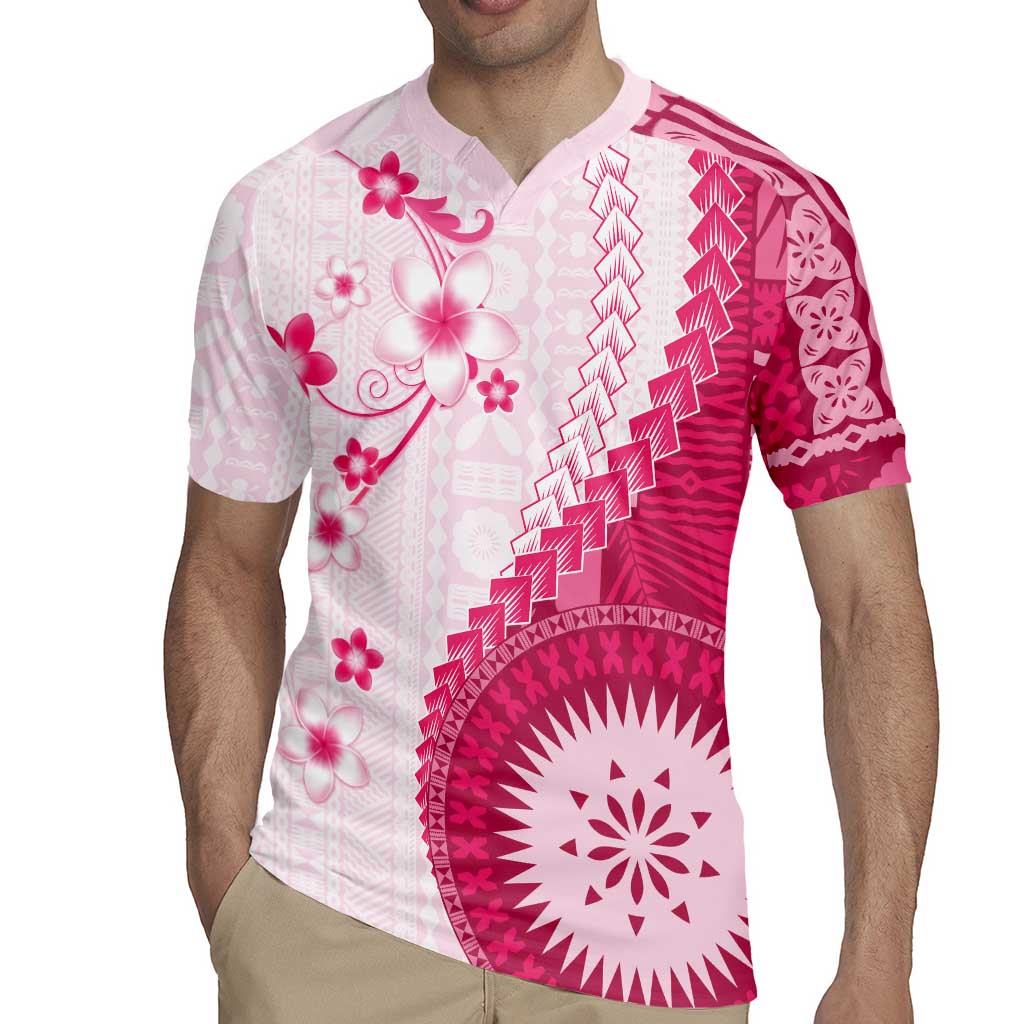 Bula Fiji Rugby Jersey Pink Plumeria Masi Tapa Pattern - Polynesian Pride
