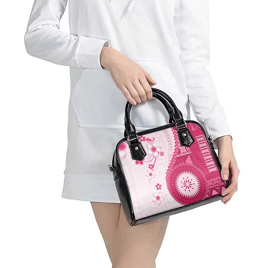 Bula Fiji Shoulder Handbag Pink Plumeria Masi Tapa Pattern LT05 - Polynesian Pride