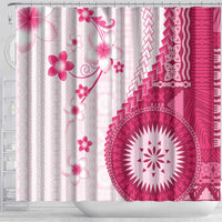 Bula Fiji Shower Curtain Pink Plumeria Masi Tapa Pattern - Polynesian Pride
