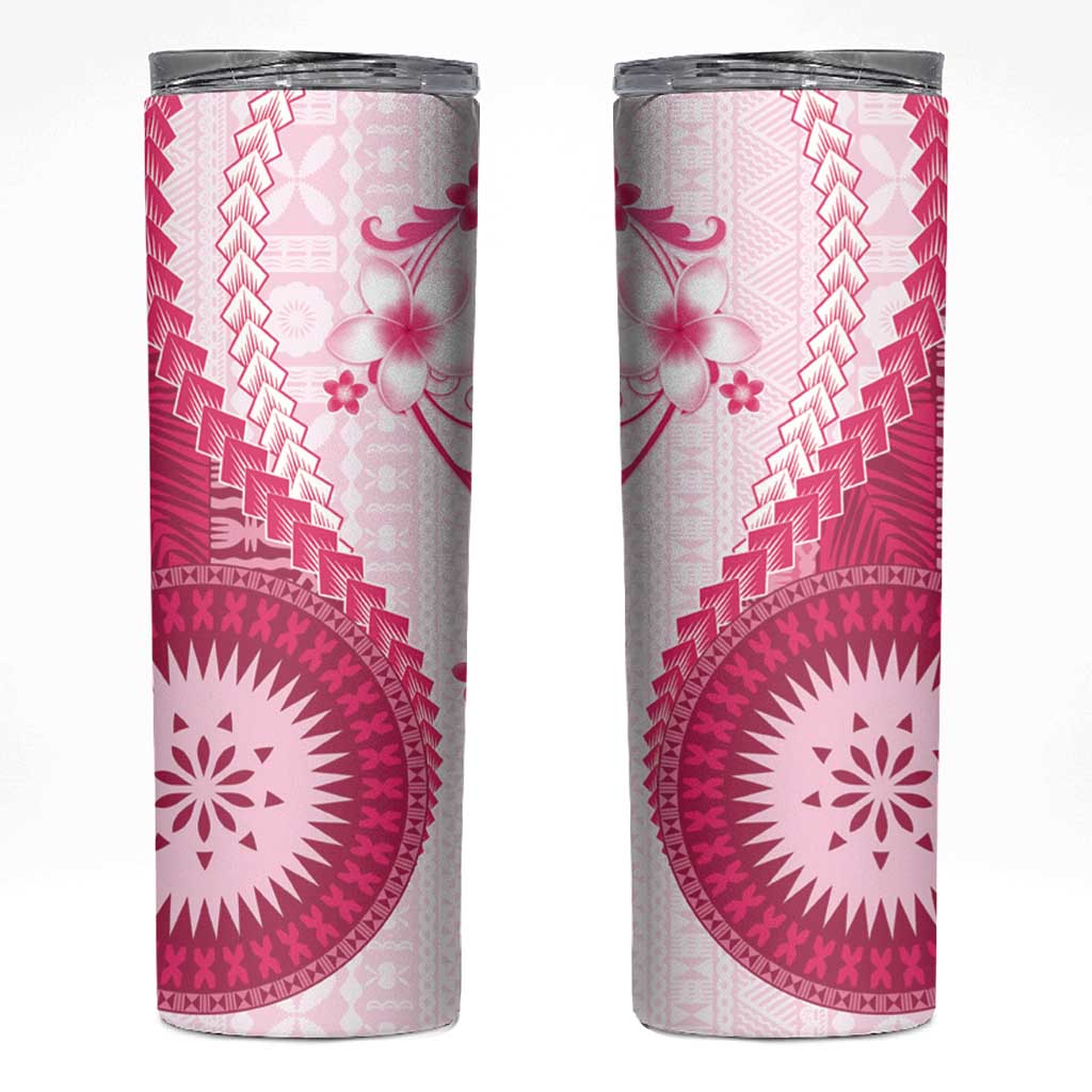 Bula Fiji Skinny Tumbler Pink Plumeria Masi Tapa Pattern LT05 Pink - Polynesian Pride