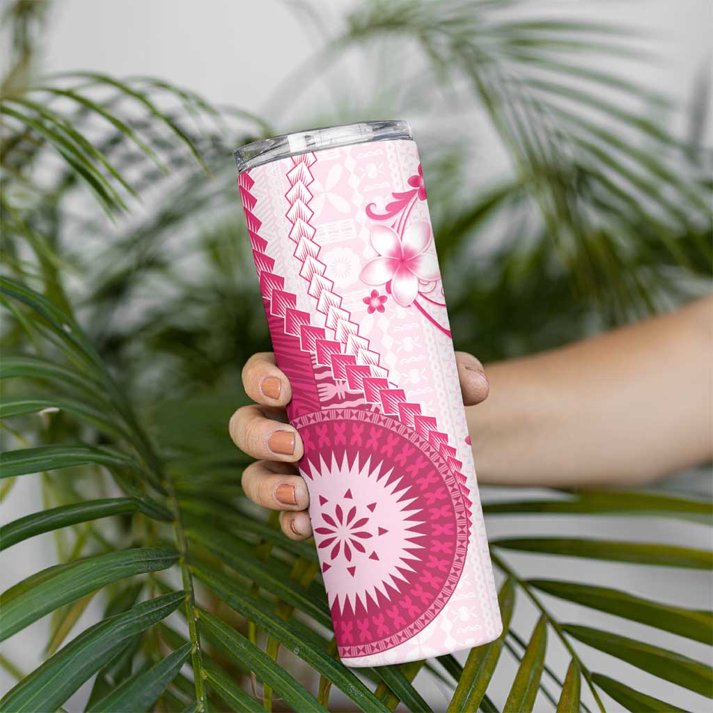 Bula Fiji Skinny Tumbler Pink Plumeria Masi Tapa Pattern LT05 - Polynesian Pride
