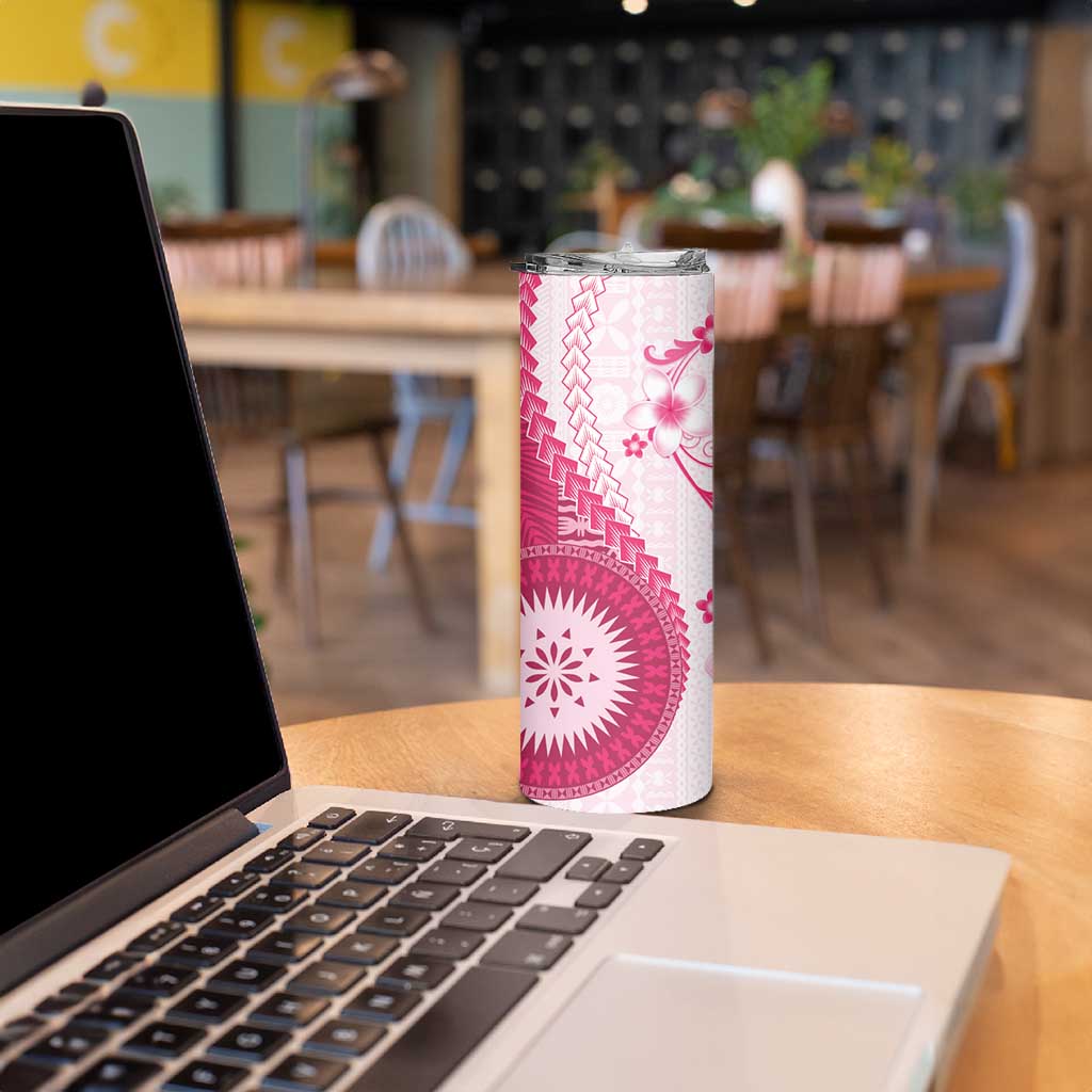 Bula Fiji Skinny Tumbler Pink Plumeria Masi Tapa Pattern LT05 - Polynesian Pride