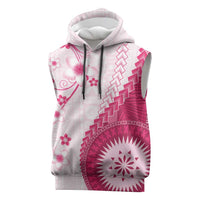 Bula Fiji Sleeveless Hoodie Pink Plumeria Masi Tapa Pattern - Polynesian Pride