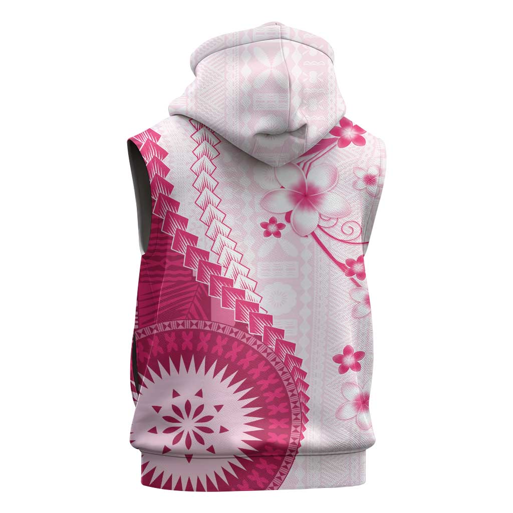 Bula Fiji Sleeveless Hoodie Pink Plumeria Masi Tapa Pattern - Polynesian Pride