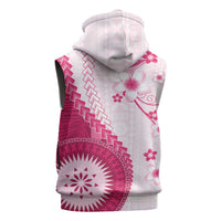 Bula Fiji Sleeveless Hoodie Pink Plumeria Masi Tapa Pattern - Polynesian Pride