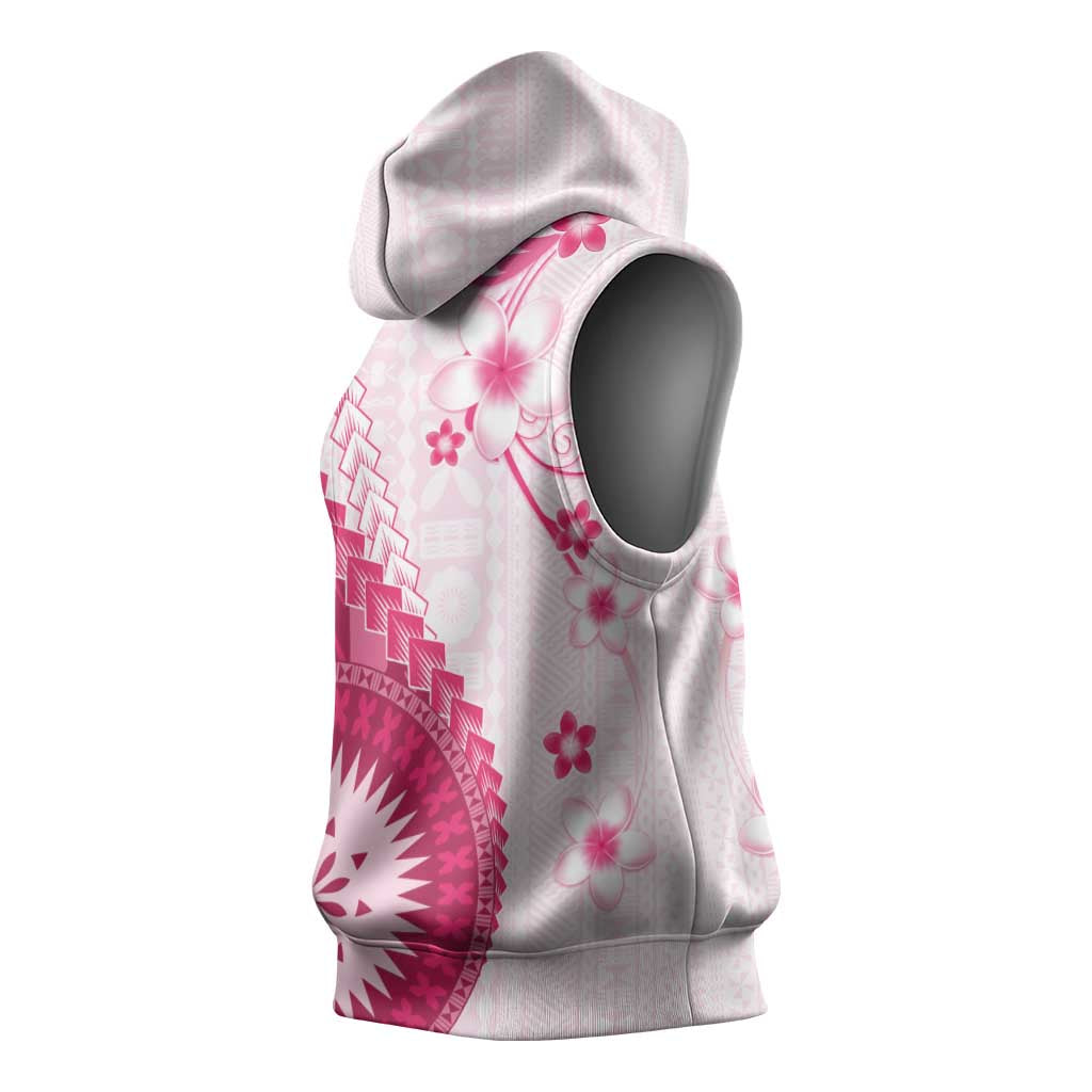 Bula Fiji Sleeveless Hoodie Pink Plumeria Masi Tapa Pattern - Polynesian Pride