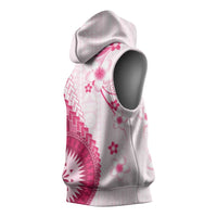 Bula Fiji Sleeveless Hoodie Pink Plumeria Masi Tapa Pattern - Polynesian Pride