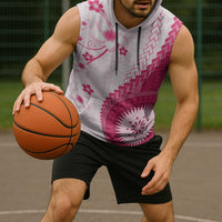 Bula Fiji Sleeveless Hoodie Pink Plumeria Masi Tapa Pattern - Polynesian Pride