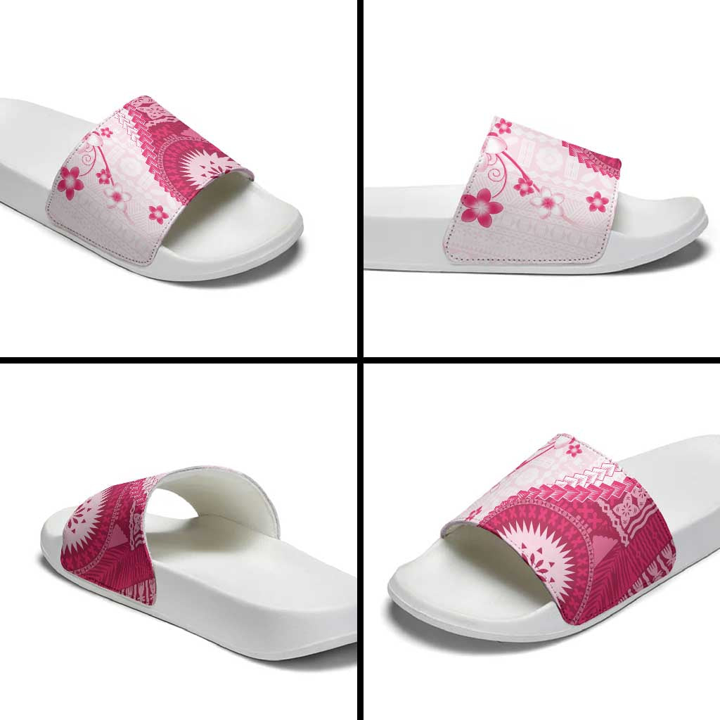 Bula Fiji Slide Sandals Pink Plumeria Masi Tapa Pattern LT05 - Polynesian Pride