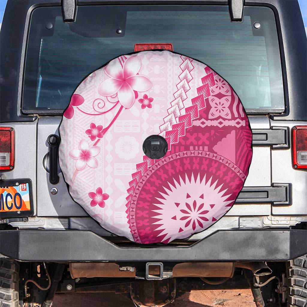 Bula Fiji Spare Tire Cover Pink Plumeria Masi Tapa Pattern - Polynesian Pride