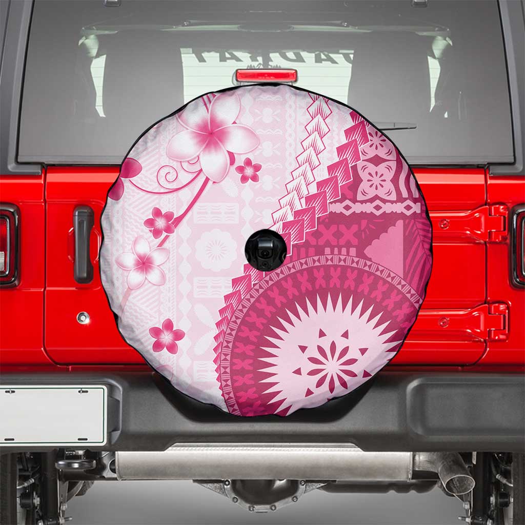 Bula Fiji Spare Tire Cover Pink Plumeria Masi Tapa Pattern - Polynesian Pride