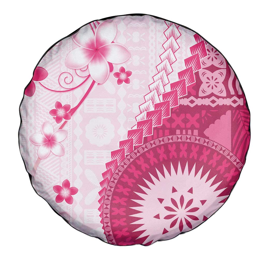 Bula Fiji Spare Tire Cover Pink Plumeria Masi Tapa Pattern - Polynesian Pride