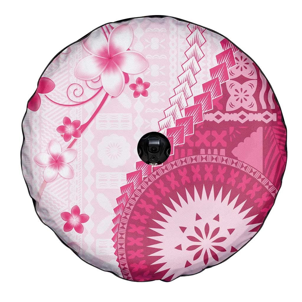Bula Fiji Spare Tire Cover Pink Plumeria Masi Tapa Pattern - Polynesian Pride