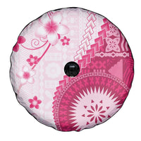 Bula Fiji Spare Tire Cover Pink Plumeria Masi Tapa Pattern - Polynesian Pride