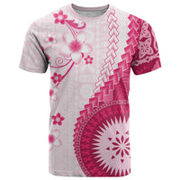 Bula Fiji T Shirt Pink Plumeria Masi Tapa Pattern - Polynesian Pride