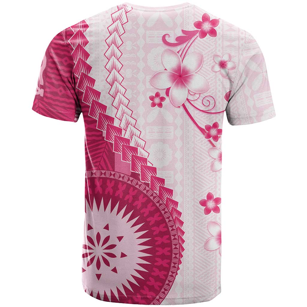 Bula Fiji T Shirt Pink Plumeria Masi Tapa Pattern - Polynesian Pride