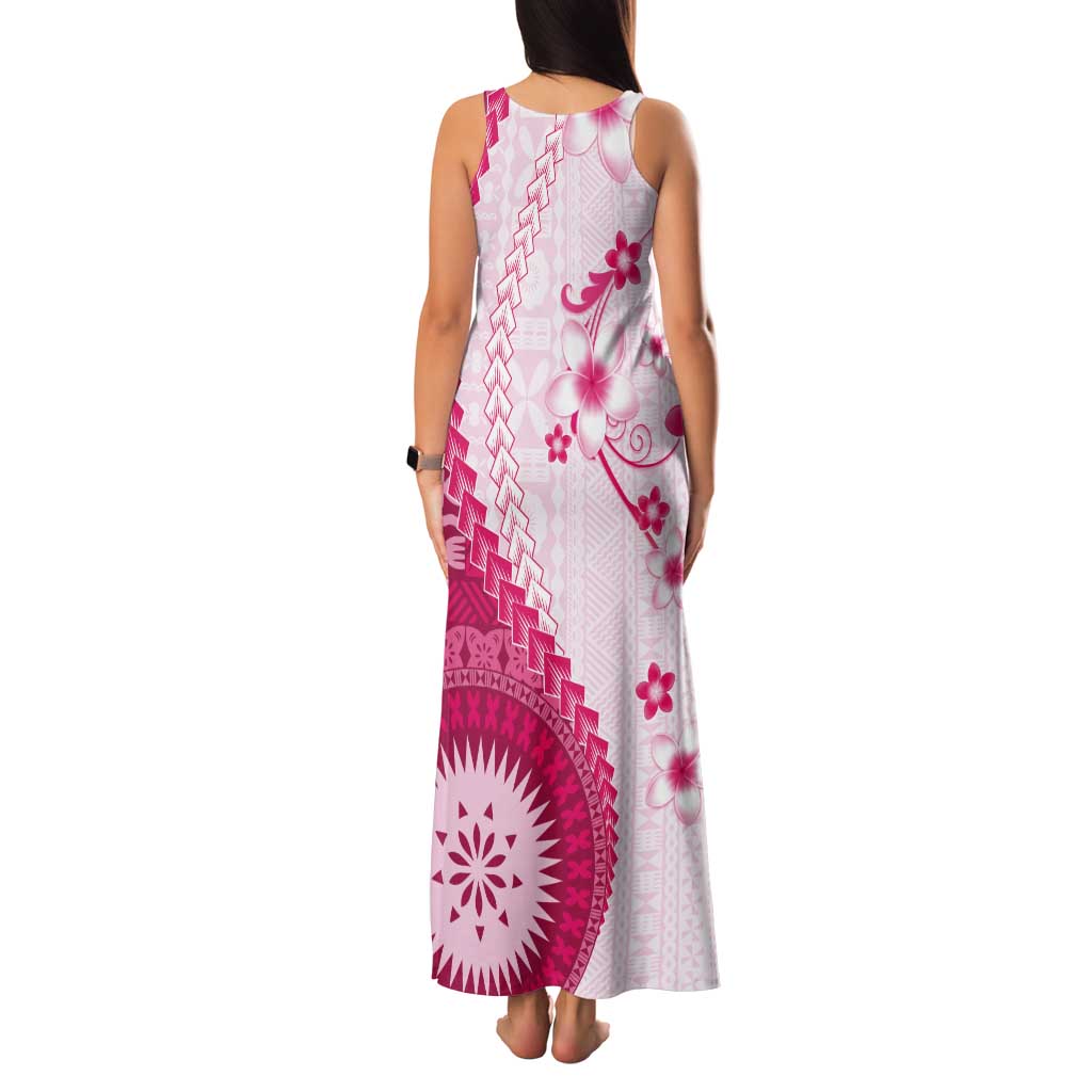 Bula Fiji Tank Maxi Dress Pink Plumeria Masi Tapa Pattern - Polynesian Pride