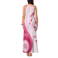 Bula Fiji Tank Maxi Dress Pink Plumeria Masi Tapa Pattern - Polynesian Pride