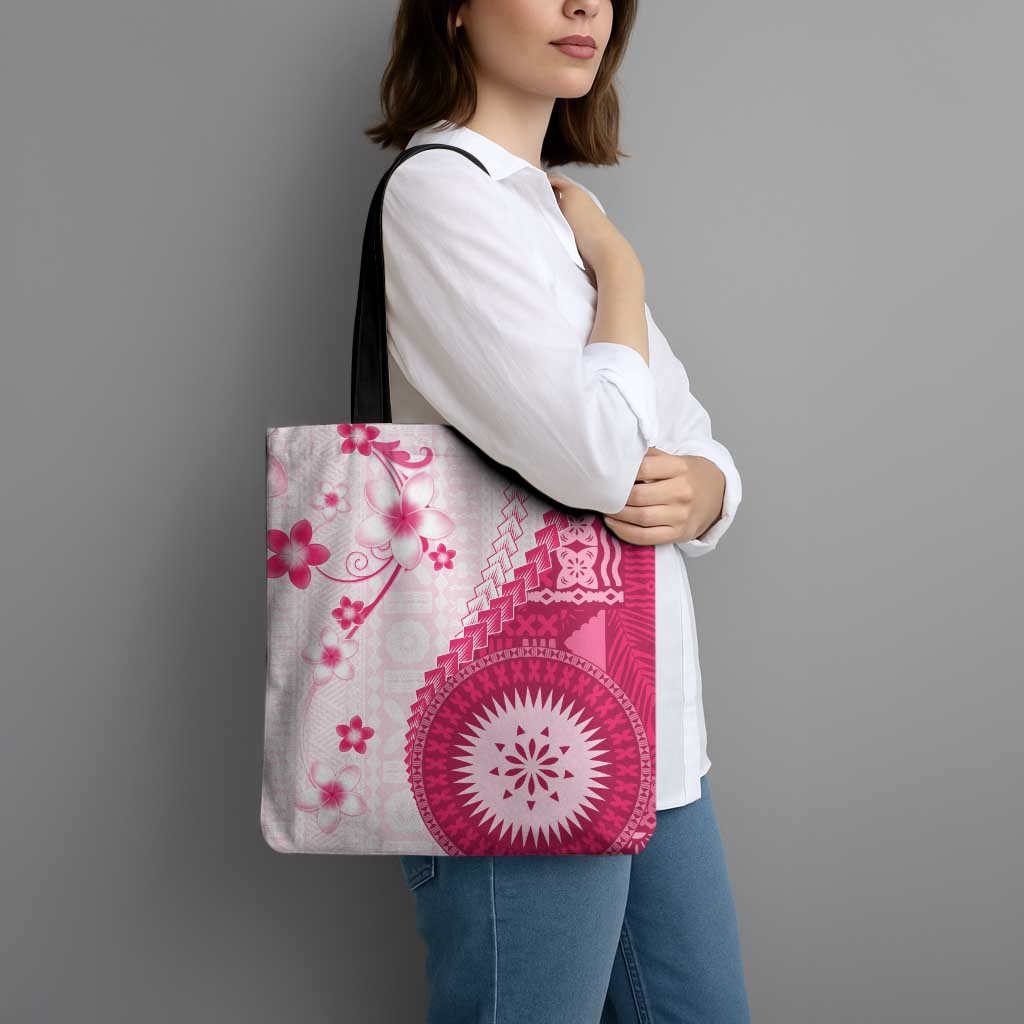 Bula Fiji Tote Bag Pink Plumeria Masi Tapa Pattern - Polynesian Pride