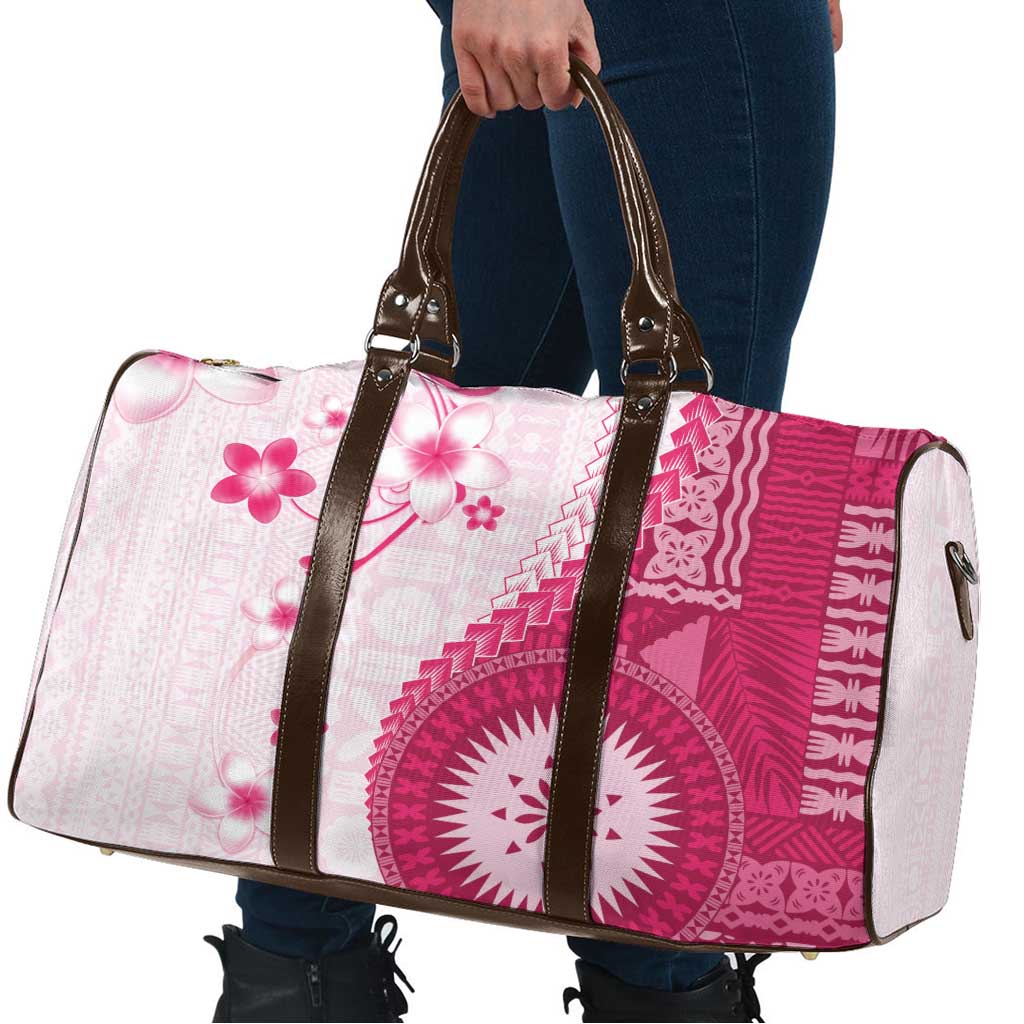 Bula Fiji Travel Bag Pink Plumeria Masi Tapa Pattern - Polynesian Pride
