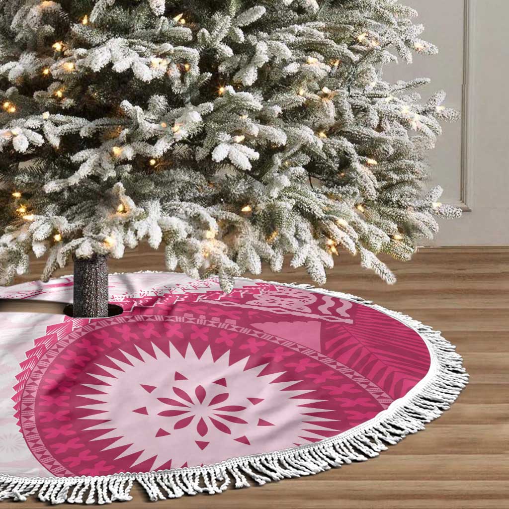 Bula Fiji Tree Skirt Pink Plumeria Masi Tapa Pattern - Polynesian Pride